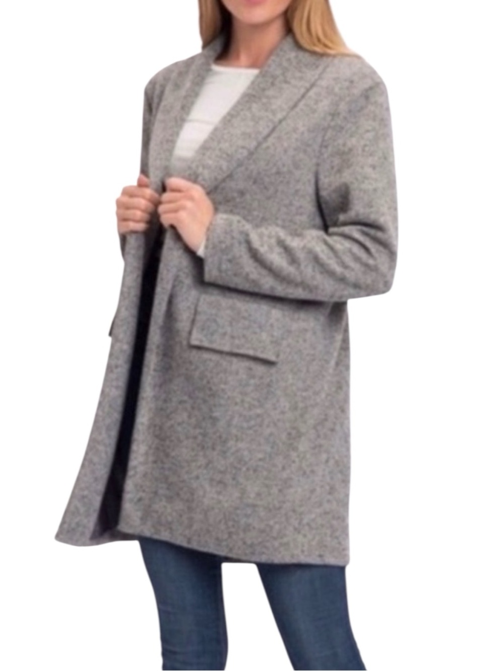 NEW Textured Tweed Cotton Blend Swing Overcoat Coat Gray Black Women’s Sizes NWT